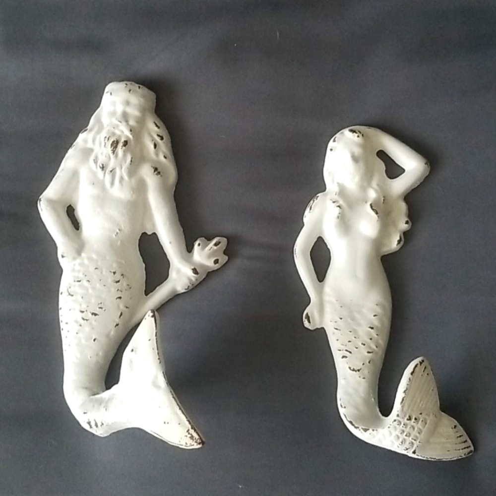Cast Iron Distressed Mermaid Towel Holders